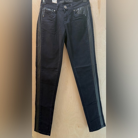 Free Culture Black Skinny Jeans with Faux Leather Inserts. - Picture 2 of 13